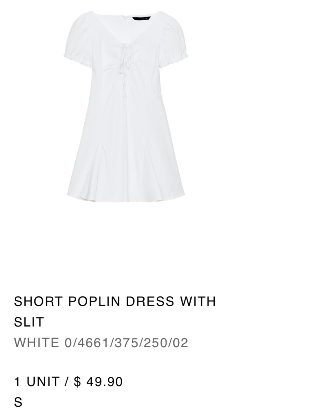 Zara White Poplin Mini Dress with Front Tie